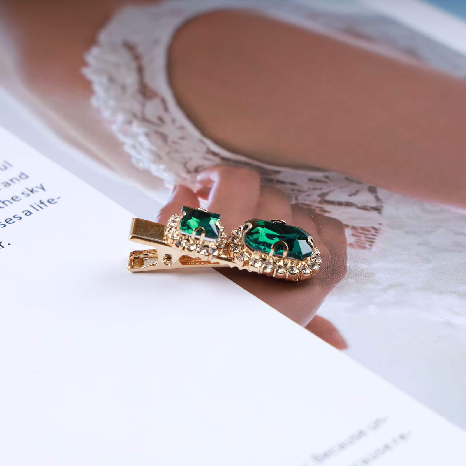 Swarovski Emerald Green Stone Embellished Gold Hairclip Accessory Ivy Emerald Hairpins - 24k Gold Plated Leaf Hair Accessories  main image 4