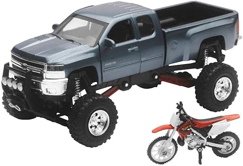 New Ray Toys - Juego de camión y moto de cross a escala 132, réplica gris Chevy con CR250 SS-54426