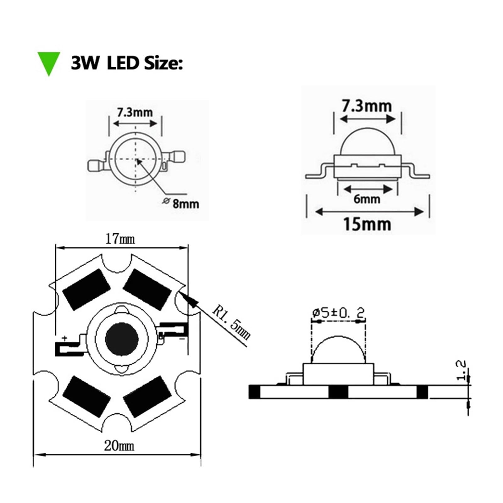 Generico 10-100 pezzi diodi LED ad alta potenza 1W 3W caldo freddo bianco naturale/rosso/verde/blu/blu reale 450 660nm rosso intenso UV con stella da 20 mm(Deep Red 660nm,3W-White PCB x100pcs)