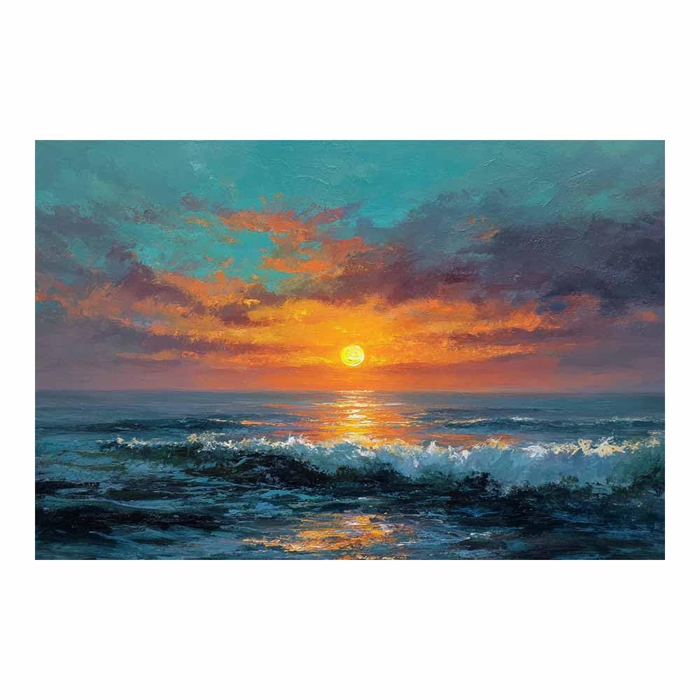 PUQAAEO Canvas Prints Wall Art Ocean Sunset Oil Painting Landscape Pictures Modern Canvas Painting Giclee Artwork For Home Decoration(Multicolor)-80x120cm Unframed