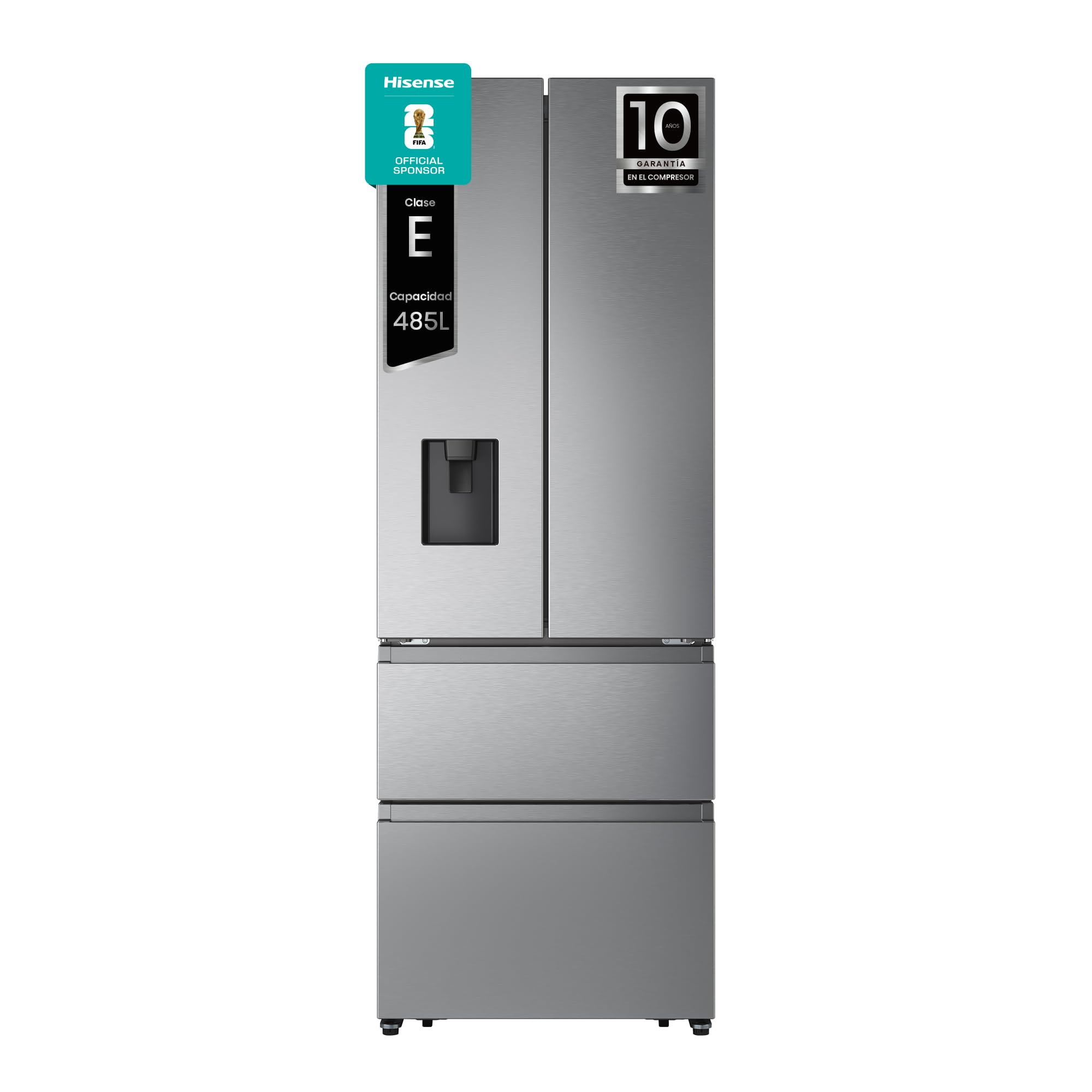 Hisense RF632N4WIE - Frigorífico Combi No Frost Inox Puerta Francesa, Con dispensador, No Frost, 2 Metros,Cajón, 337Litros, Sistema de flujo de aire, Acabado Inox, 485 litros