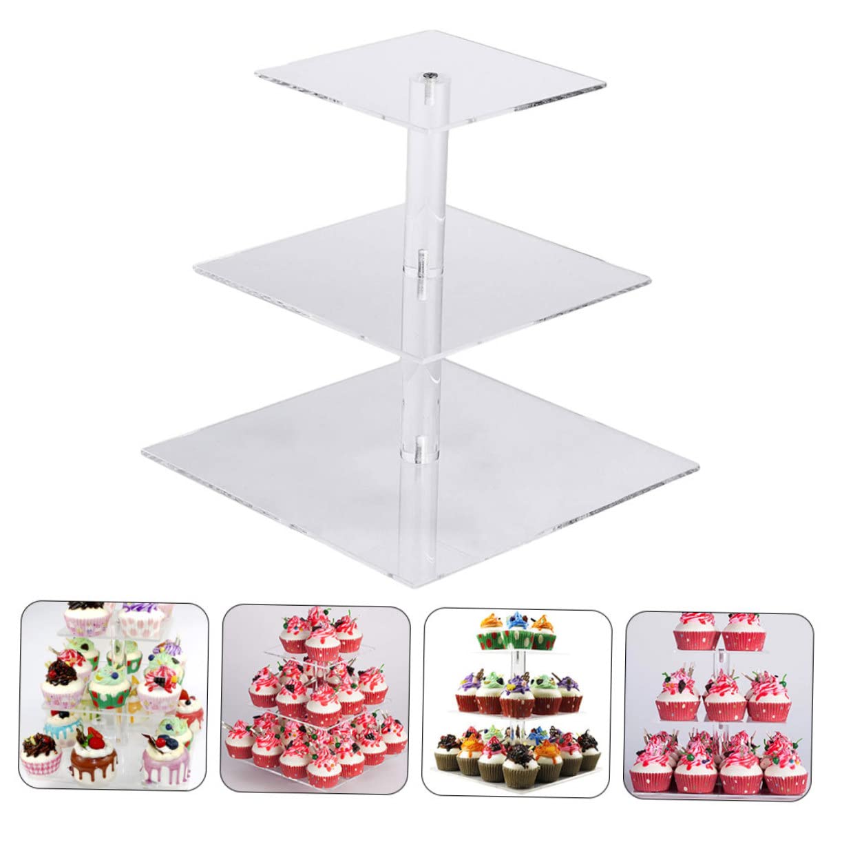 Yardwe Supporto per Torte in Acrilico a 3 Livelli, Espositore Raffinato e Leggero per Cupcake, Dolci e Dessert, per Decorazioni per Feste e Matrimoni