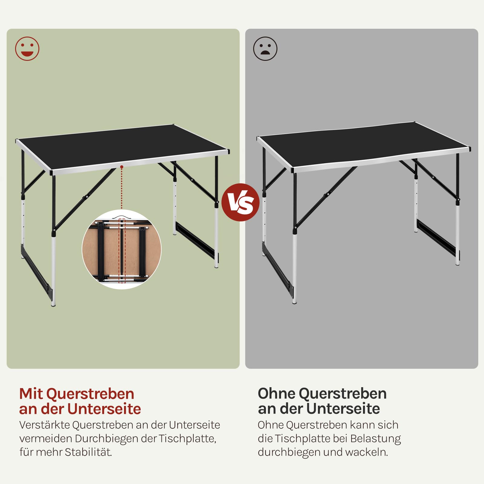 WOLTU Klapptisch 100x60cm, Campingtisch 4-Fach höhenverstellbar, mit Tragegriff, leicht und platzsparend, für Balkon Garten Terrasse Camping, Schwarz