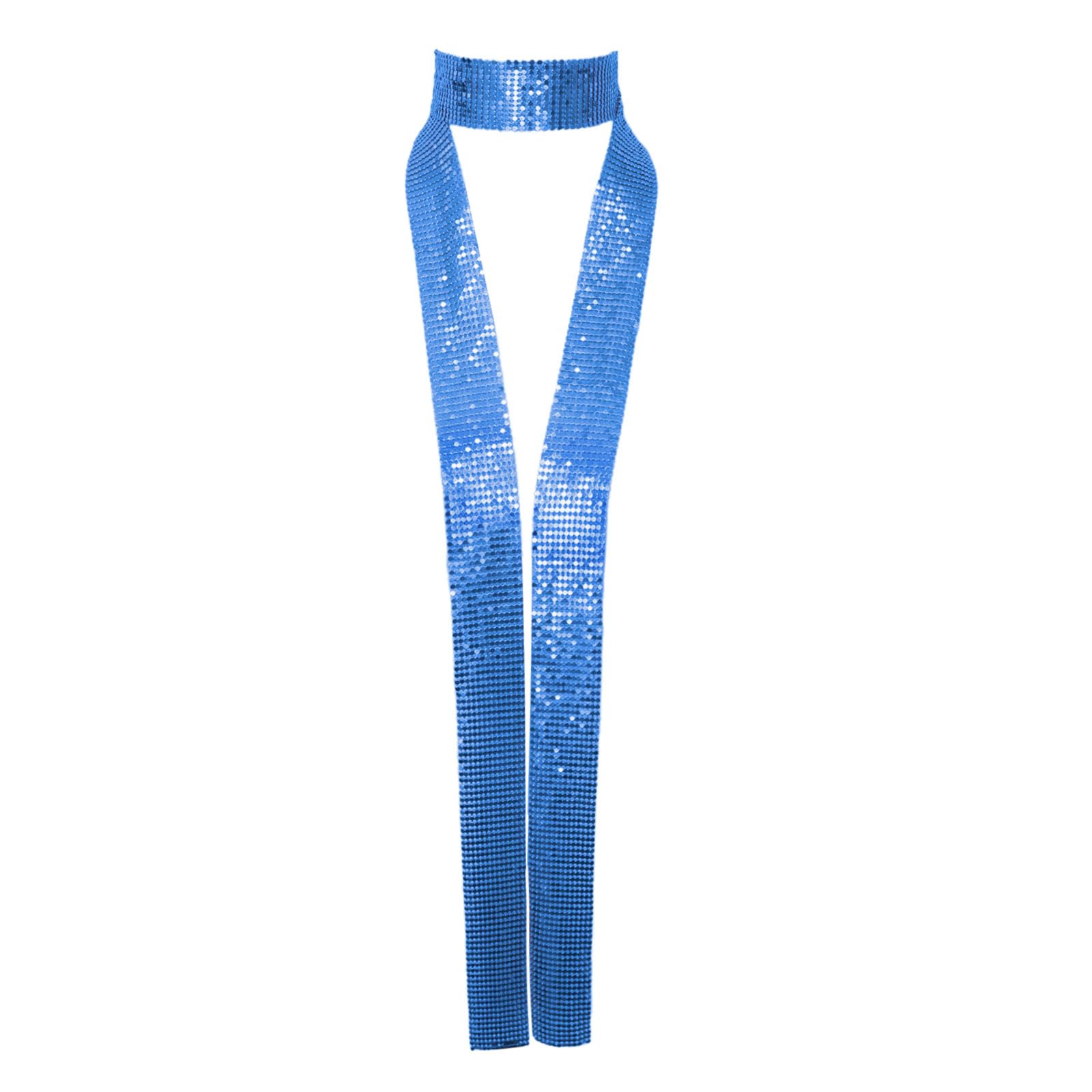 Metal Sequin Ties for Women Long Skinny Scarves, Sparkly Glitter Scarf Necktie Belt for Party Prom Wedding Daily