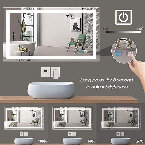 Miniatura 7 de DIDIDADA Espejo de baño con luces LED de 32 x 24 pulgadas para baño, montado en la pared, espejo de tocador iluminado vertical, horizontal,