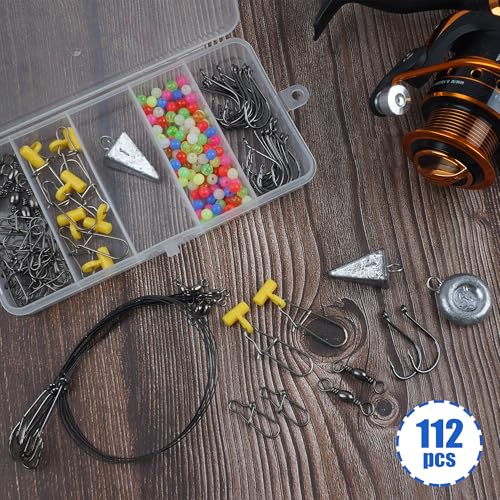 Kit de Pesca para Surf en Agua Salada, 112 piezas incluyendo Anzuelos Circulares, Plomos Pirámide, Líderes y Accesorios miniatura 7