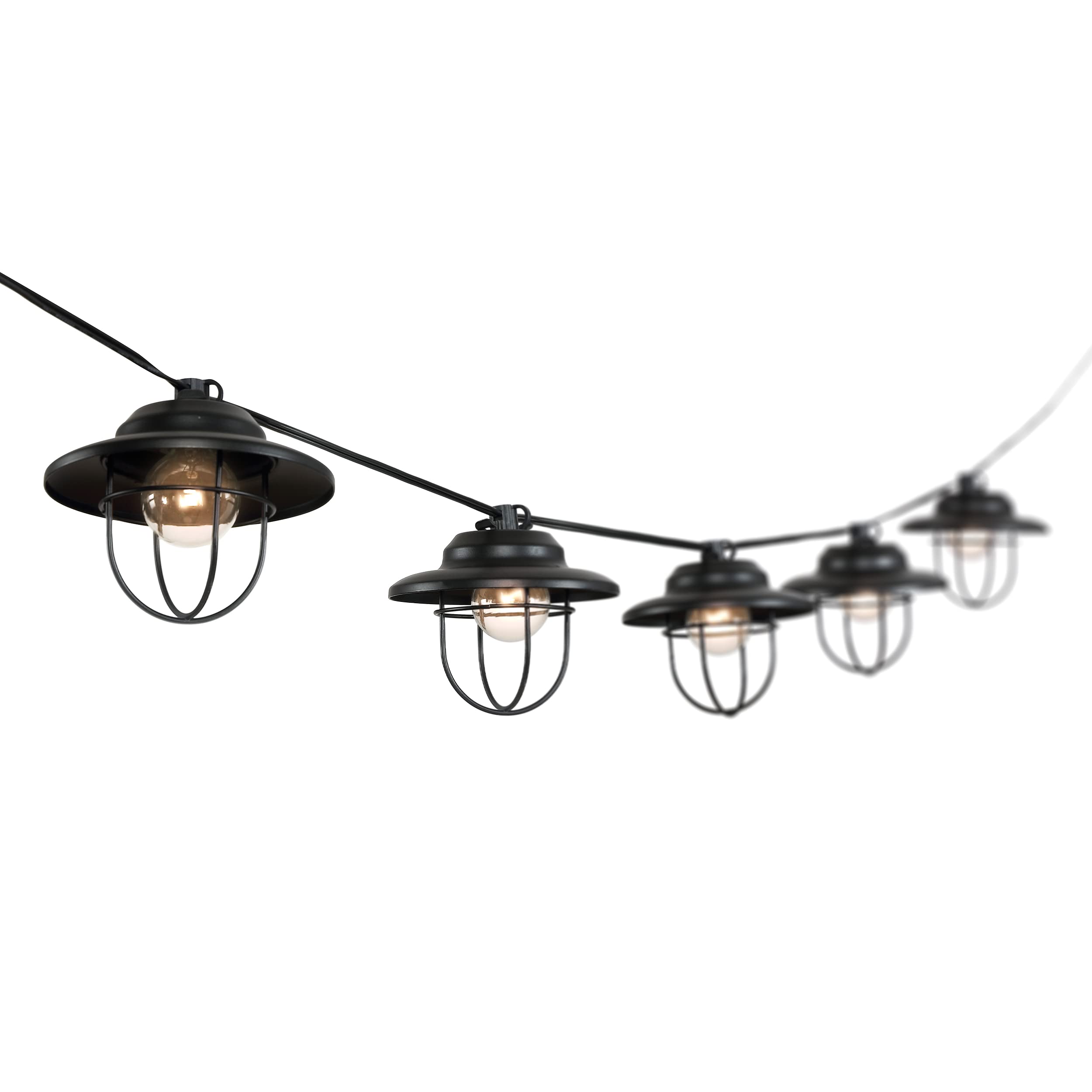 JONATHAN Y JYL8703A Bombilla G40 para interior y exterior, rústica, G40, jaula de metal, sombra, luces de jardín, porche, balcón, 3 m, 10 luces, color negro