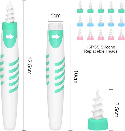 Miniatura 7 de Herramienta de eliminación de cera de oído en espiral, kit de eliminación de cera de oído reutilizable con 16 cabezales de repuesto, kit de limpieza