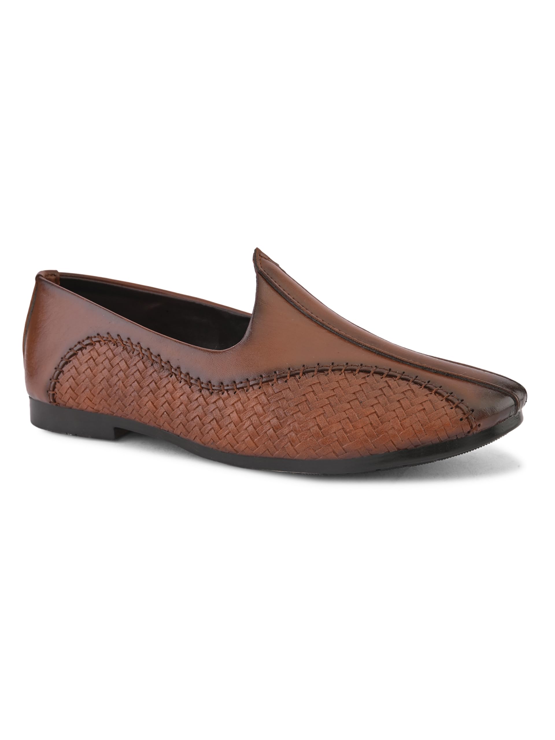 Mens Mojari Loafers Black Weave Men Textured Nagra Mojaris for Festive Occasion-image-30