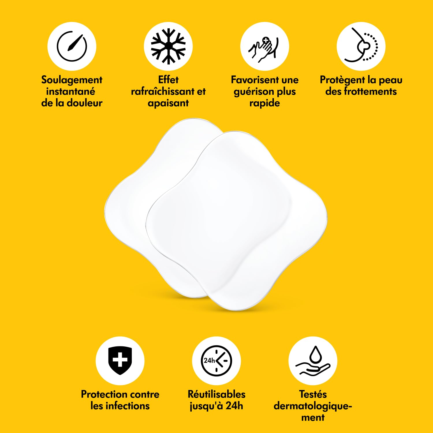 Medela Compresses hydrogel réutilisables, soulagement et rafraîchissement instantané pour mamelons douloureux ou crevassés, coussinets stériles, emballés individuellement, lot de 4