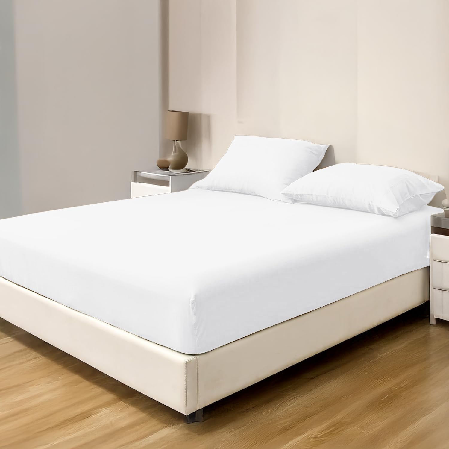 LINENWALAS 100% Egyptian Cotton Queen Fitted Sheet (60x78 Inches) with 2 Pillowcases – 400 TC Sateen Weave, Soft, Breathable & Cool Long Staple Cotton Elastic Bedsheet – Deep Pocket Bedding (White)-image-45