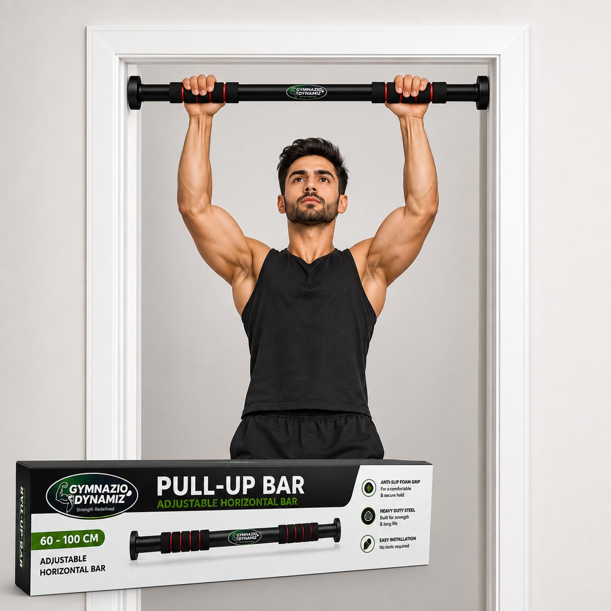 Pull Up Bar for Home Workout Adjustable Doorway Pull Up Bar 60-100 CM Heavy Duty Steel Chin Up Bar with Anti-Slip Foam Grip No Drill Installation Supports Up to 100KG for Men & Women-picture-34