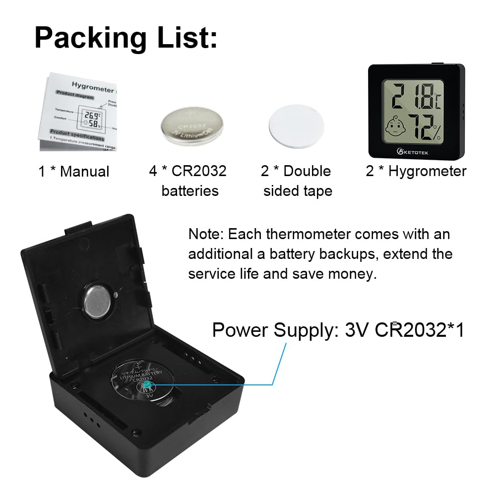 KETOTEK 2 Pack Indoor Hygrometer Room Thermometer Digital Mini Humidity Meter Temperature Monitor with Climate Indicator for Baby Room Greenhouse - Image 3