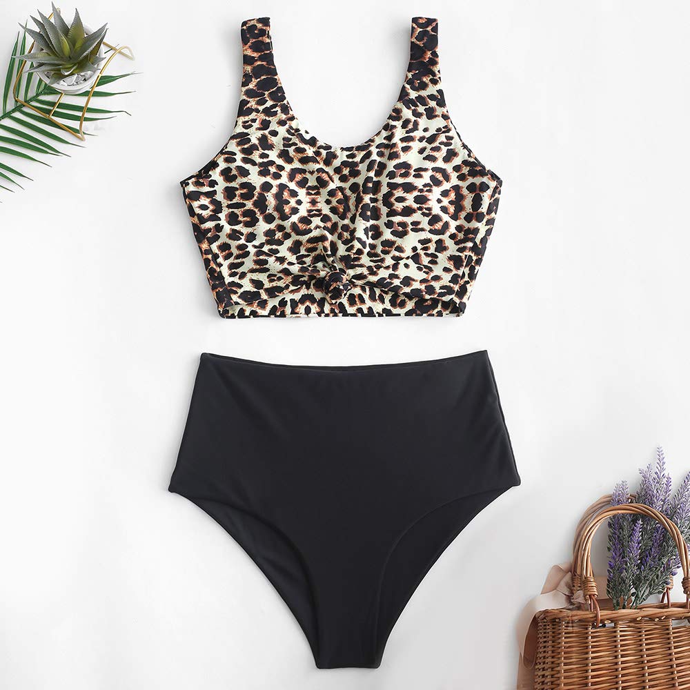 ZAFUL Ensemble de Tankini de 2 pièce Tankini Femme Noué avec Feuille Tropicale Maillot de Bain Grande Taille