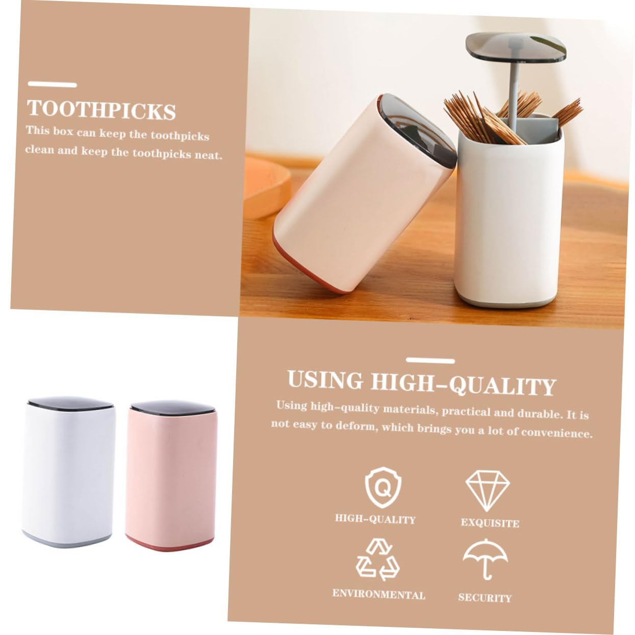 VINTORKY 2pcs Toothpick Holder Toothpicks Toothpick Cse Dispenser Automatic Jar Cotton Swab Canister Toothpick Case for Home Simple Toothpick Storage Holder Creative Toothpick Case Plastic