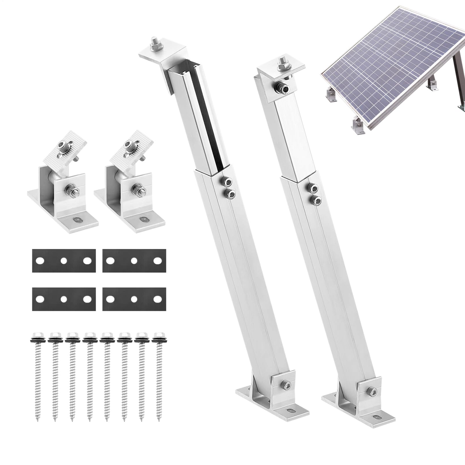 Soporte de montaje inclinable – Soporte para panel solar de aluminio | ajustable, soporte de alimentación | para instalación en tierra, estructura de montaje