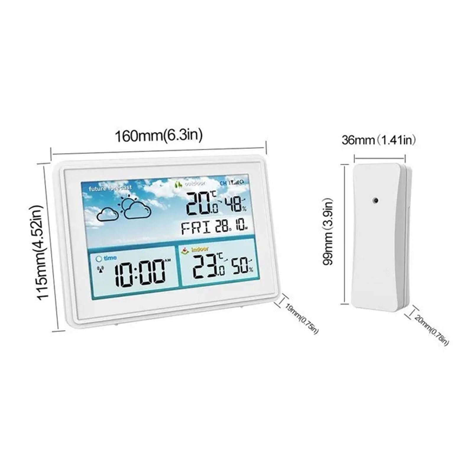 Bezprzewodowa Cyfrowa Stacja Pogodowa Kolorowy Wyświetlacz LCD Termometr Higrometr Czujnik Prognozy Temperatura Mrozu Kalendarz Budzik Wysoka DokłAdność(White)