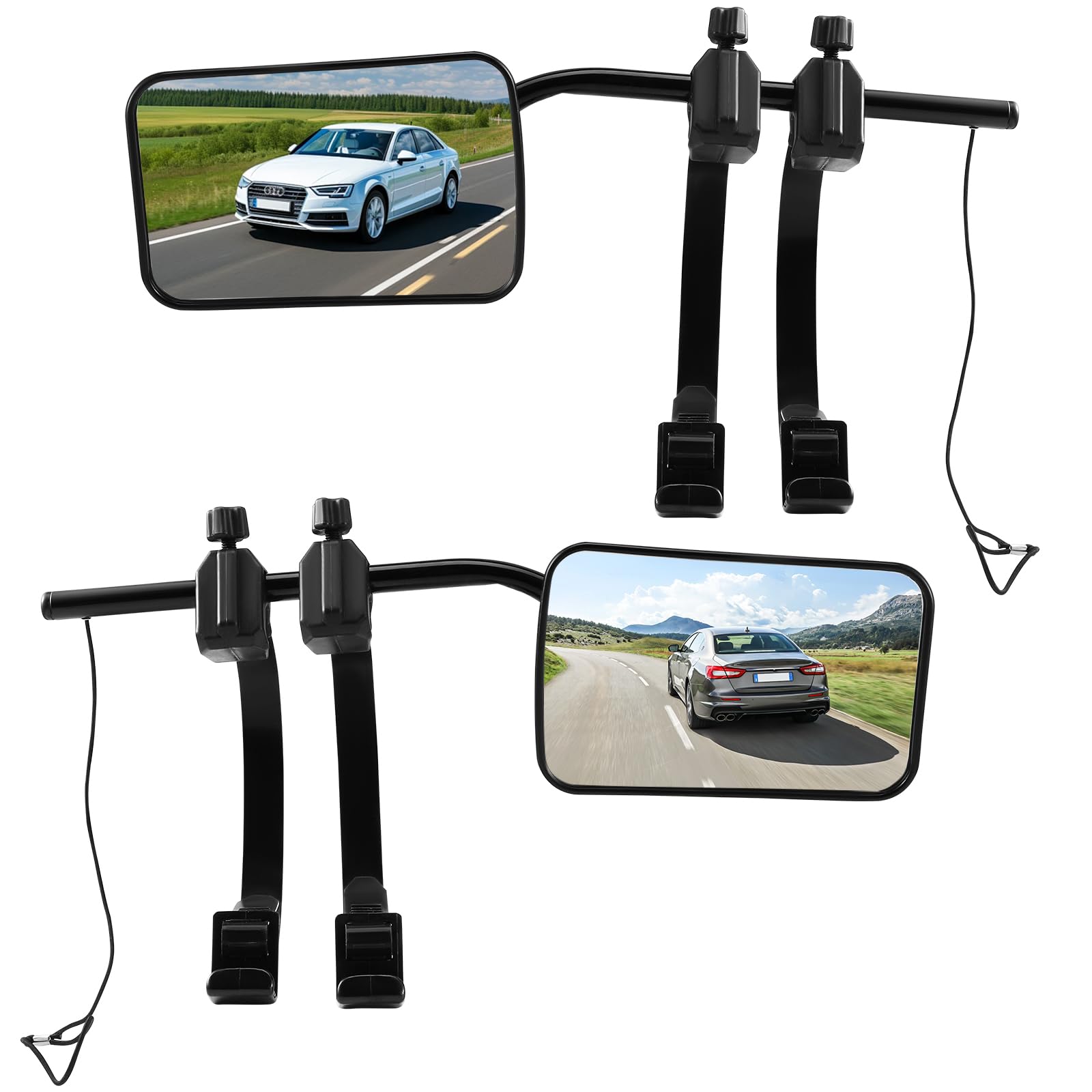 Espejo retrovisor de caravana, espejos de remolque, juego de 2 espejos exteriores, camping coches retrovisores, espejo de extensión ajustable con correas para caravanas, remolques, autocaravanas