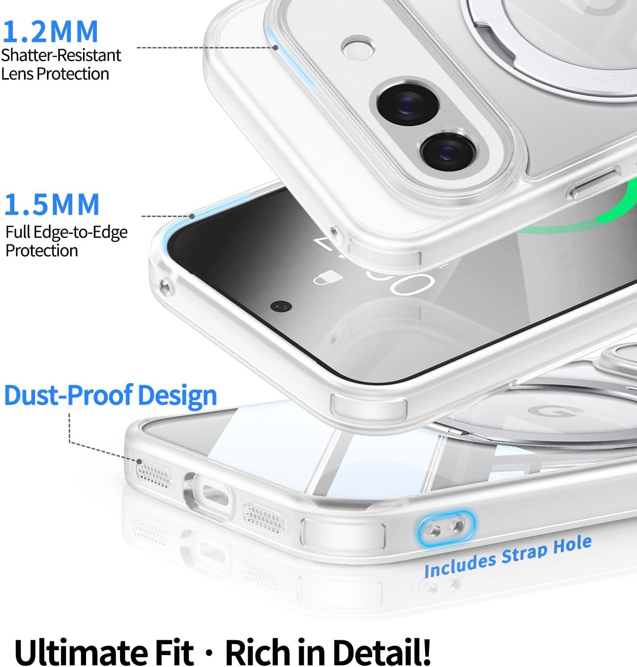 【360° Spin Magnetic Stand】 Case for Google Pixel 10A 【Fit for MagSafe & Pixelsnap】 Cover with Ring Holder 【No-Yellow Crystal Clear】 Camera Protection Phone Google Pixel 10A Case - Clear