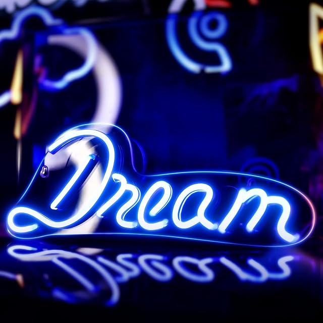 Koicaxy Neon Sign, Dream Led Neon Light Wall Light Led Wall Decor, Battery or USB Powered Light Up Acrylic Neon Sign for Bedroom, Kids Room, Living Room, Bar, Party, Christmas, Wedding