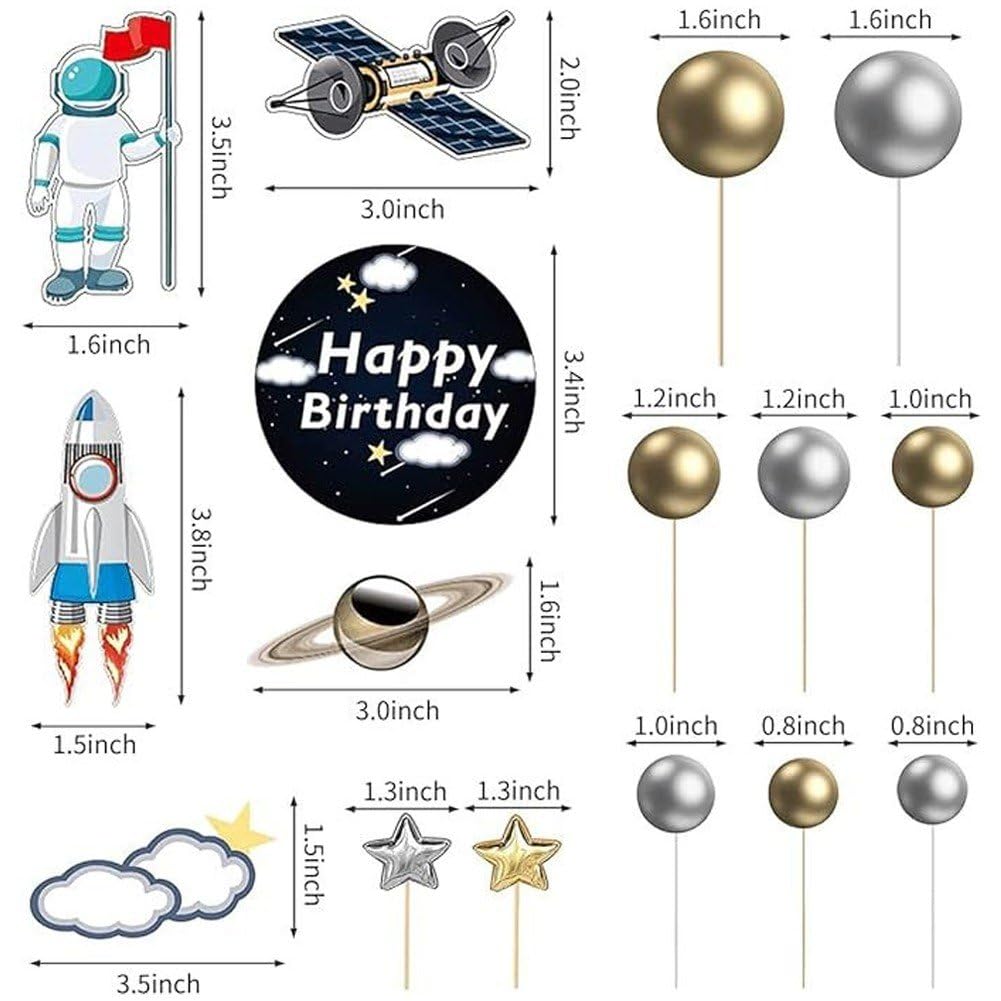 Kosmiczny zestaw topperów do ciast, astronauta, babeczek, dekoracje, na tort, figurka astronauty na przyjęcie urodzinowe, baby shower, 22 szt