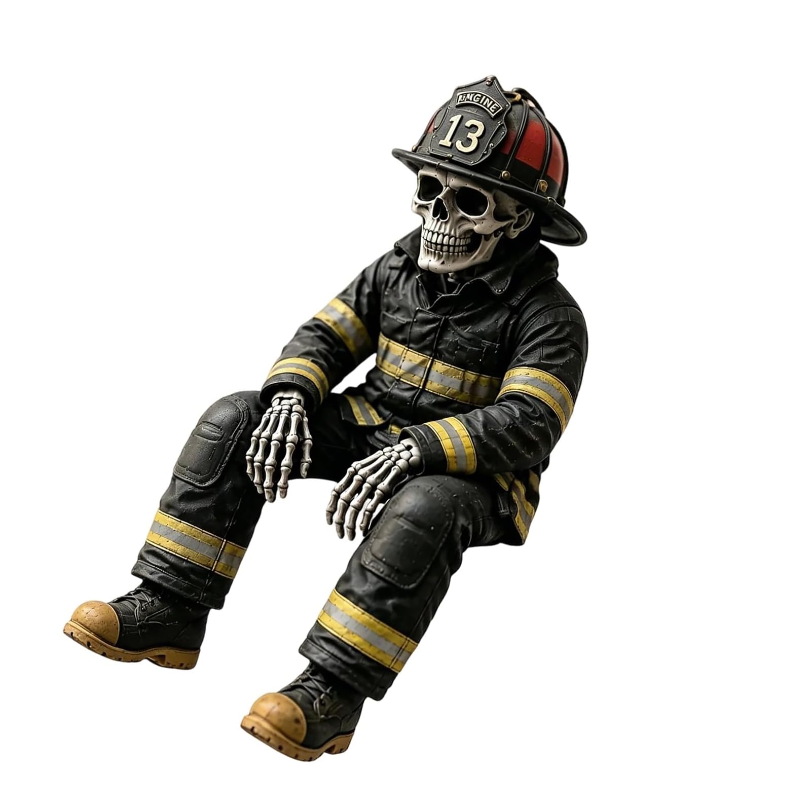 Firefighter Skeleton Figurine Resin Shelf Sitter Decor 15 Cm Display Statue for Bookshelf Desk Tabletop Entryway Table and Display Area Firefighter Shelf Sitter Figurine Resin Skull Decor Desk Statue