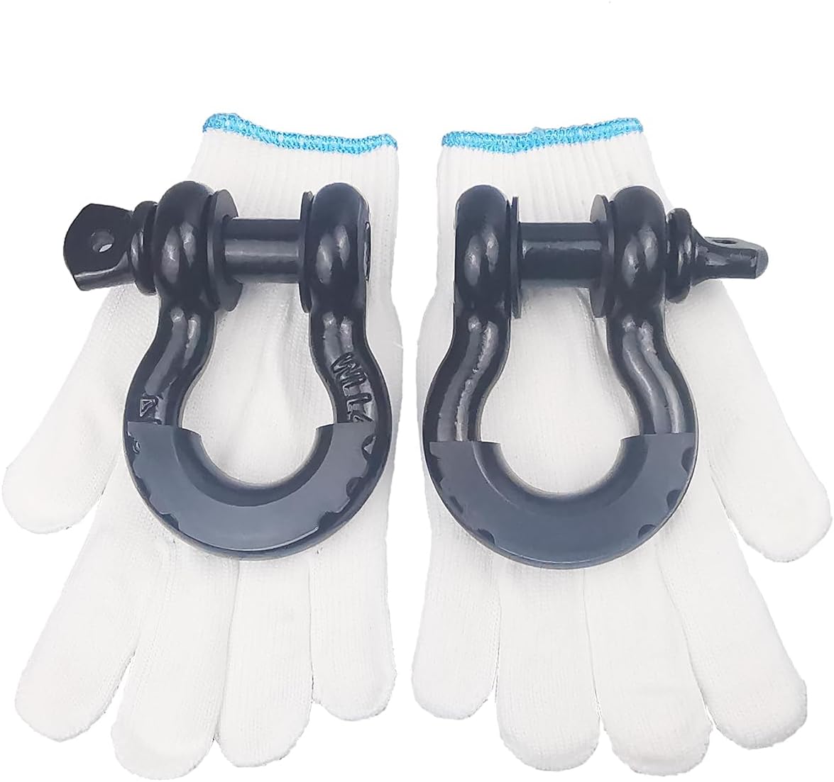 Shackles 3/4" D Ring Shackle with 7/8" Screw Pin 57000Ibs Break Strength D Ring Shackles with Shackle Isolator & Washers Kit with Gloves for Off Road Vehicle Recovery (Pack of 2) (Black Black)