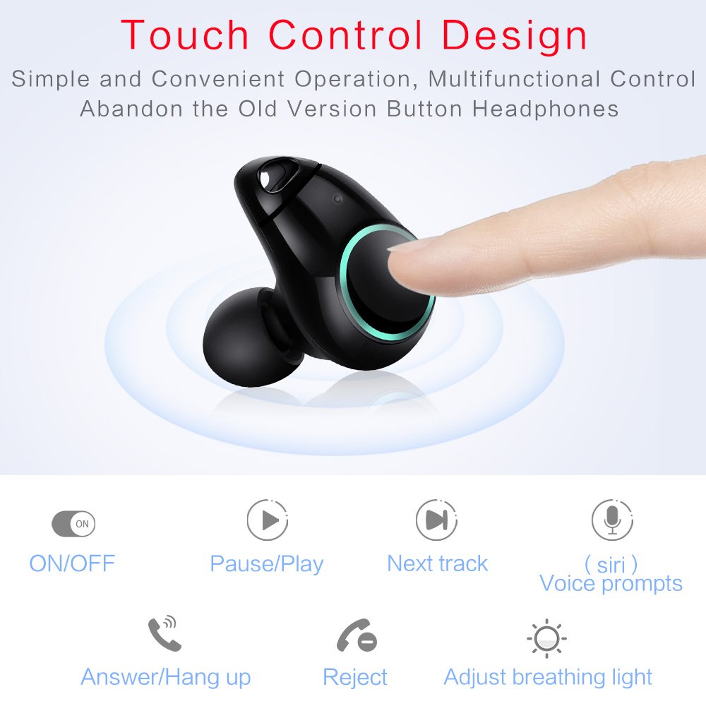 Auriculares de diadema con Bluetooth 4.2, ligeros, IPX5, impermeables, inalámbricos, estéreo con micrófono, para iPhone, Samsung, etc. con caja de carga, de meilun Truly Wireless