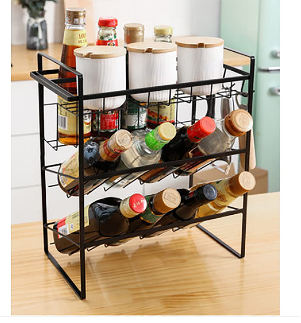 Spice Rack Organiser 3-Tier Shelf Organiser countertop Kitchen Seasoning Rack Holder for Spice Can Sauce Jars Bottle(Black, Metal)
