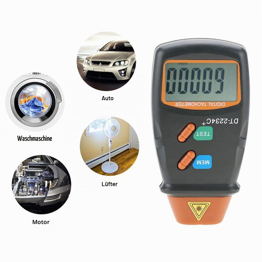 Digitaler Drehzahlmesser, DT-2234C + Berührungsloser Mini-Drehzahlprüfmesser LCD-Display Digitaler Fototachometer für Motorräder Drehmaschine Autoherstellung