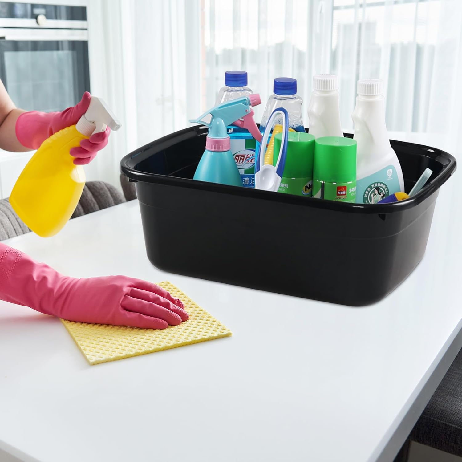 Asking 14 Quart Rectangular Plastic Dish Pan Tub, Portable Washbasin, Black