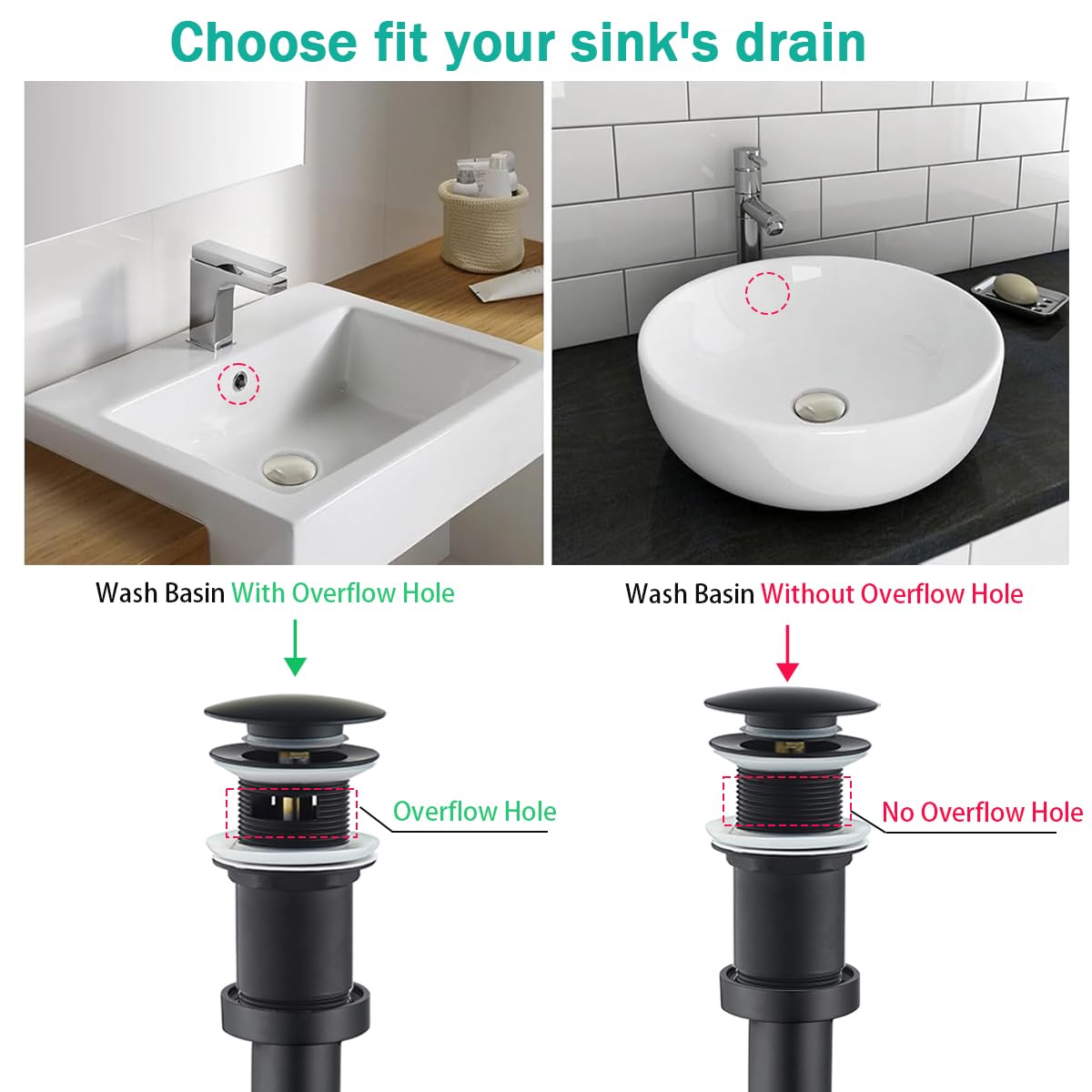 Sifón Redondo de latón con tapón de desagüe emergente, Kit de sifón Ajustable para Lavabo y Fregadero de 1 1/4" sin rebosadero, sifón Negro Mate.