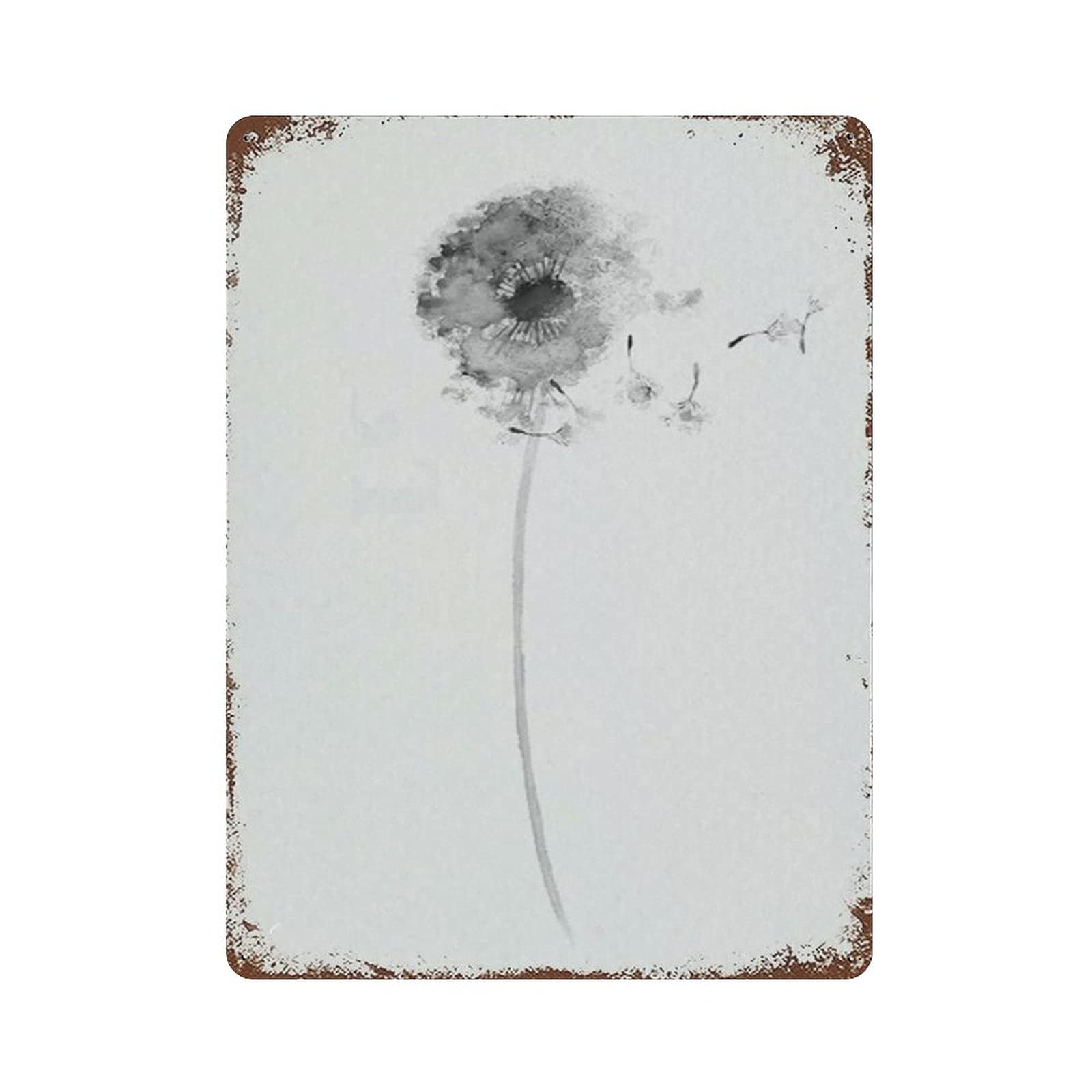 Dandelion Drawing Gray Metal Signs, Fun Poster For Bar Kitchen Cafe Farmhouse Wall Decor 12x16 inch