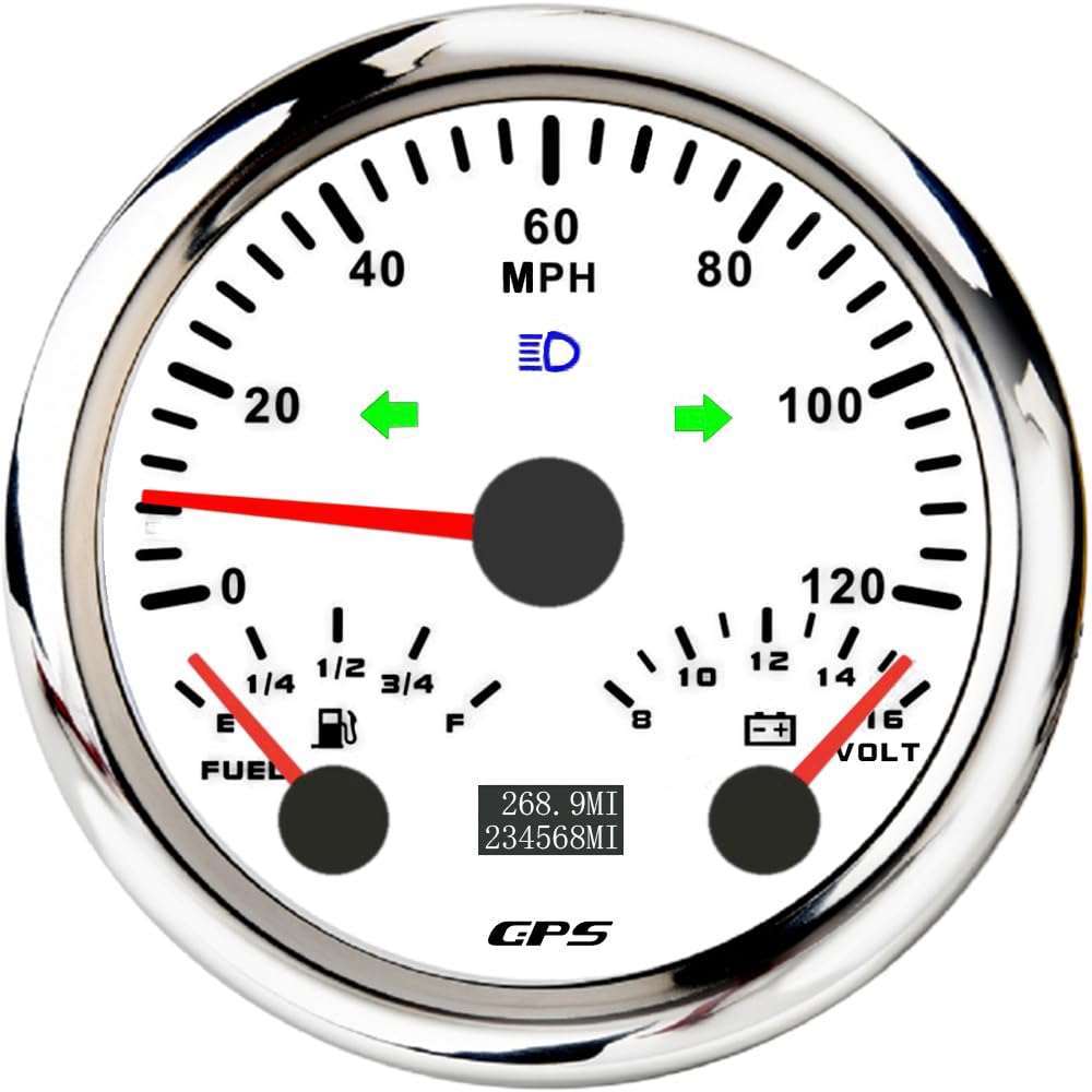 ELING Velocímetro GPS de 85 mm, odómetro de 0 a 120 MPH con indicador de nivel de combustible con retroiluminación de 7 colores, 12 voltios para veleros marinos
