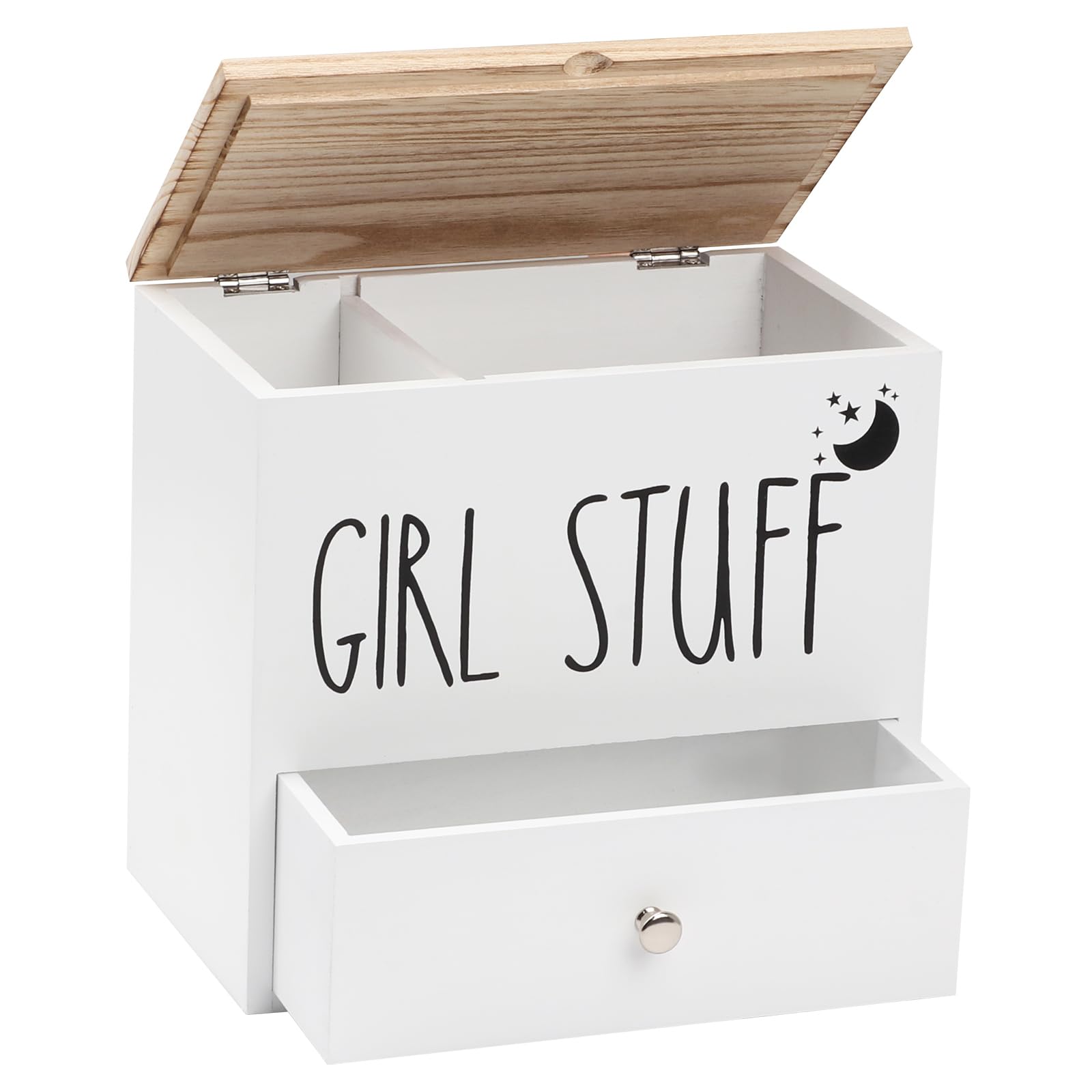 mumisuto Porta tamponi per bagno, Scatola Porta Assorbenti, Contenitore per tamponi per bagno, Organizer Rustico In Legno Per Prodotti Femminili con Cassetto e Coperchio, Organizer Femminile (Bianco)