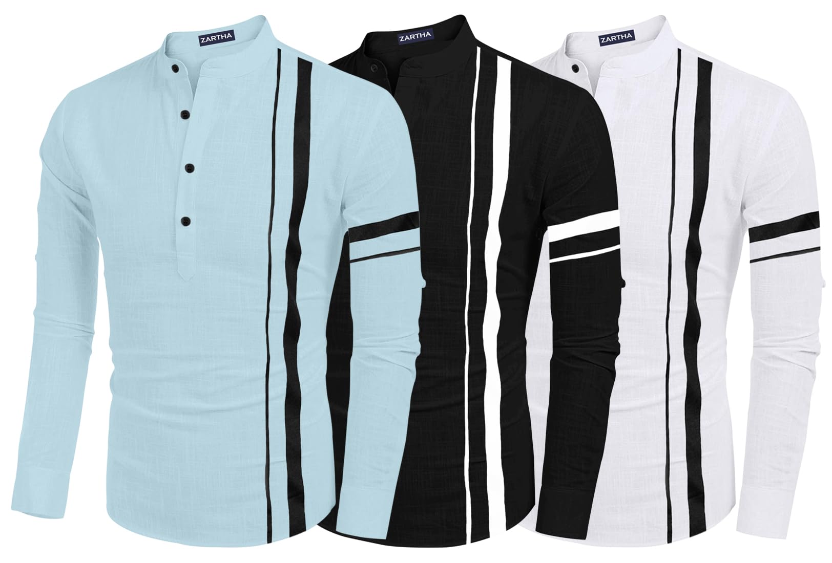 Camicia da uomo Kurta dritta in misto cotone tinta unita, confezione da 3