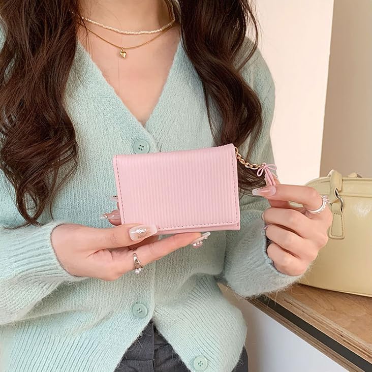 Cute Short Wallet with Bow – Multi-Function 3-Fold Card Holder, High-Capacity Wallet for Photos, Cash & Cards (Pink) image 3