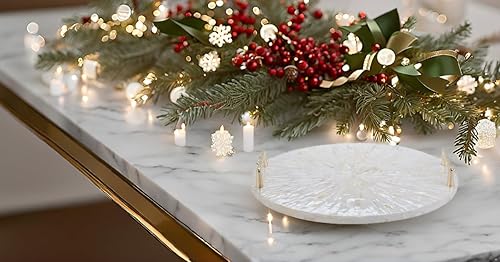 Miniatura 3 de PEMAR Bandeja decorativa de madreperla para mostrador redondo de 13 pulgadas y bandeja para servir con asas doradas, tocador, perfume, baratija para