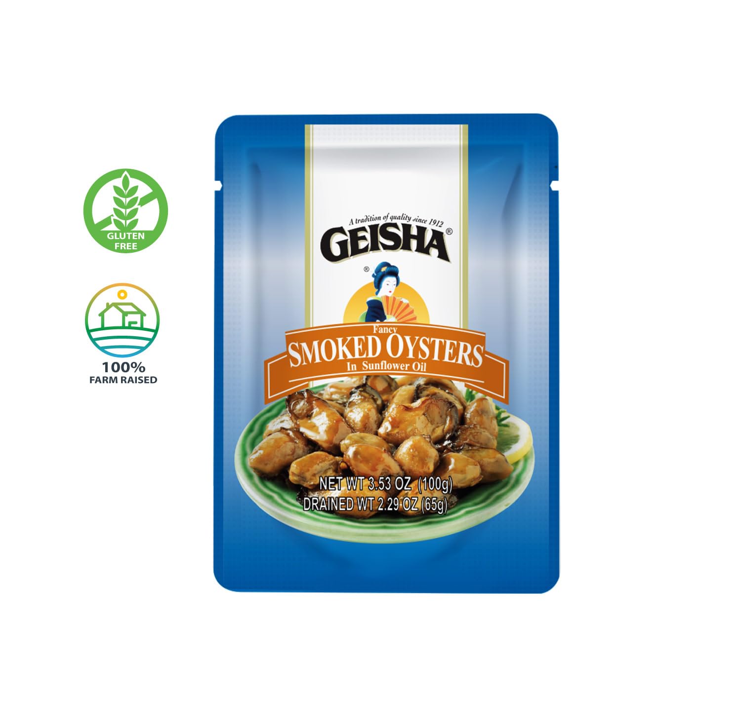 GEISHA Smoked Oysters in Sunflower Oil 3.53oz(Pack of 24), Smoked Oysters | Zero Trans Fat - No Sugar Added – Farm Raised – Good Source of Iron – Gluten Free – Good Source of Protein