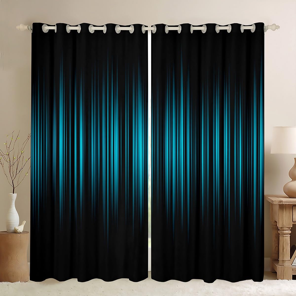 Homemissing Boys Multicolored 13217 Abstract Ombre Darkening Dreapes Blue And Black Blackout Curtains For Kids Toddler Blue And Black Striped Window Curtains Modern Abstract Geometric Window Treatments W52*L63