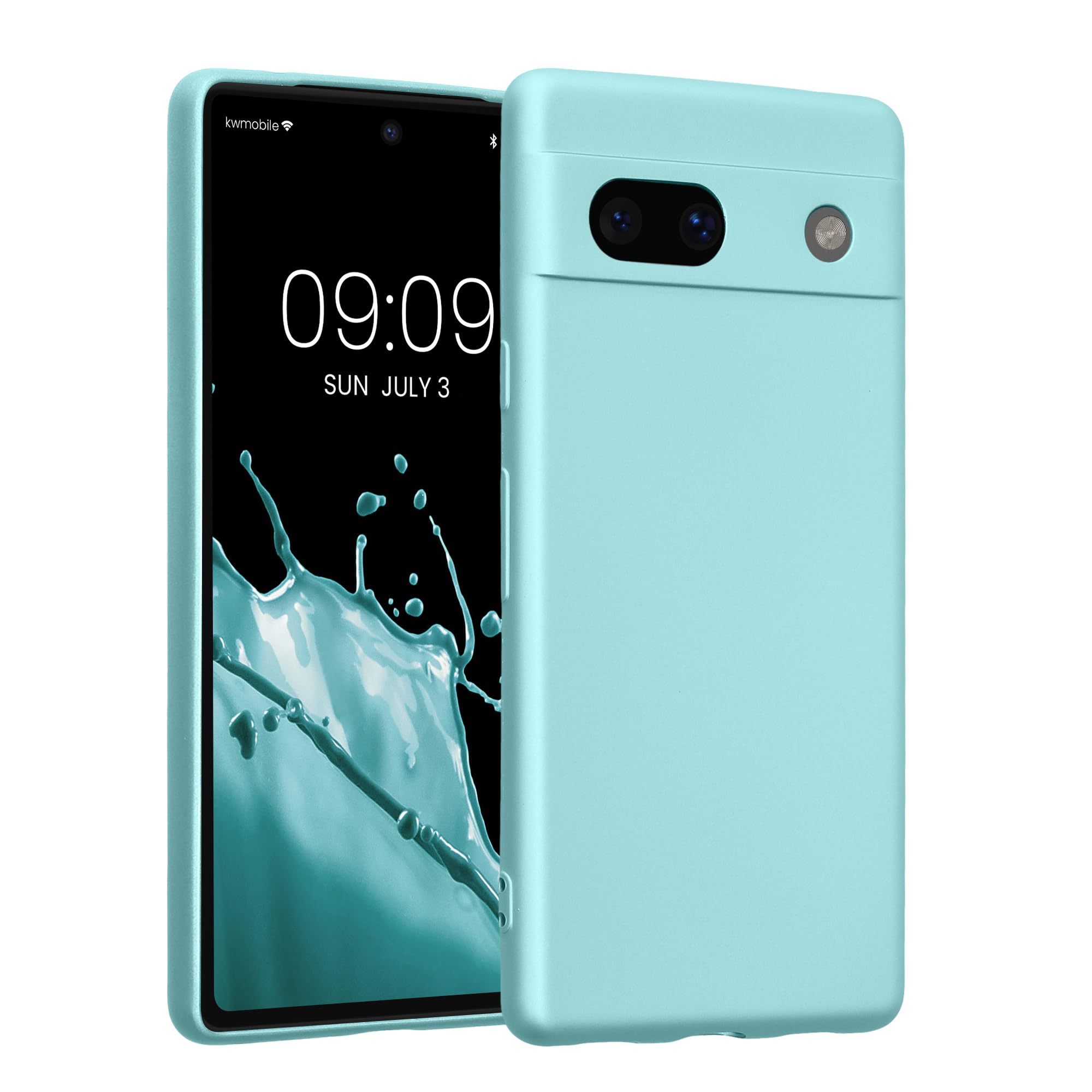 kwmobile Case for Google Pixel 7a Case - Soft TPU Back Phone Cover - with Metallic Look - Metallic Mint Green