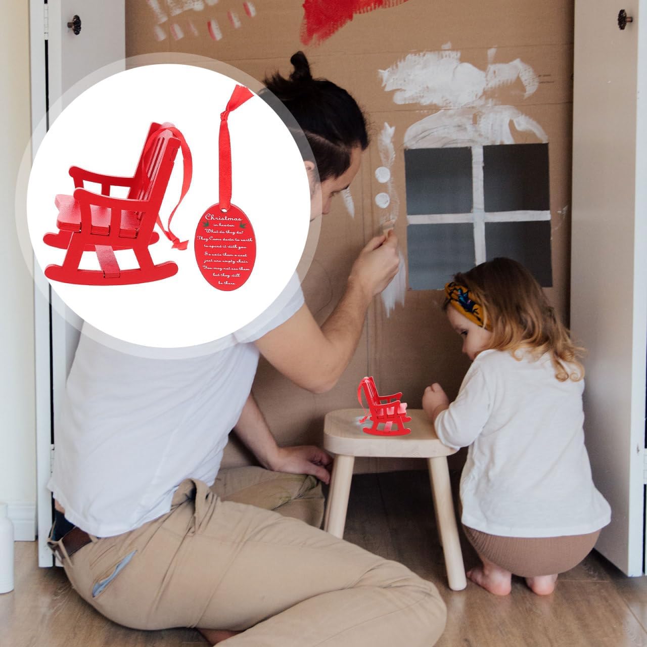 Red Miniature Rocking Chair, 3.34 Inch Small Wooden Ornaments Dollhouse Furniture Vintage Home Decor Christmas Decoration