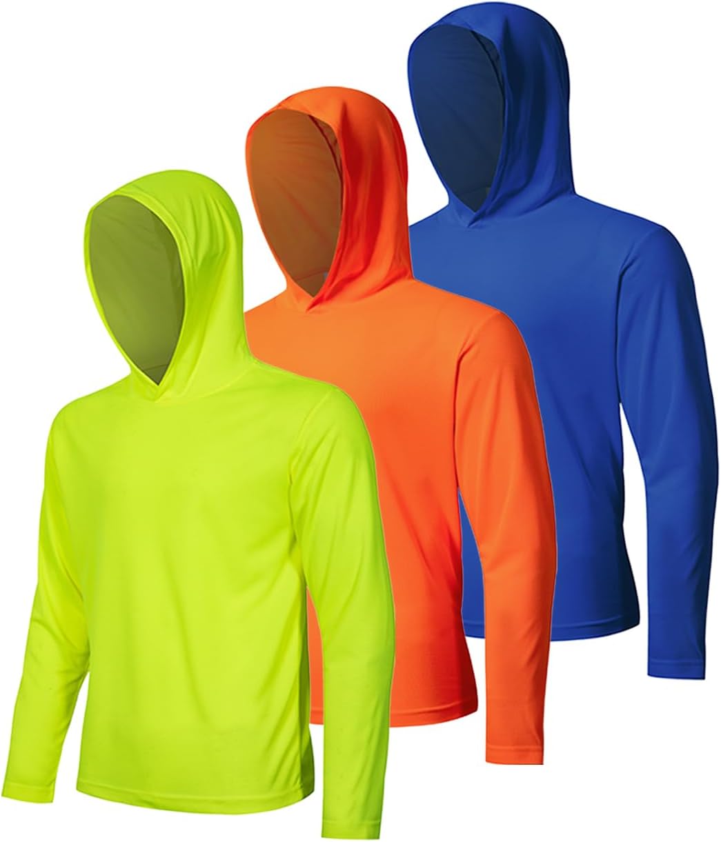 3 Pack Men's UPF 50+ Sun Protection Hoodie Shirts Long Sleeve Shirts Quick Dry Lightweight for Running Workout Hiking Fishing