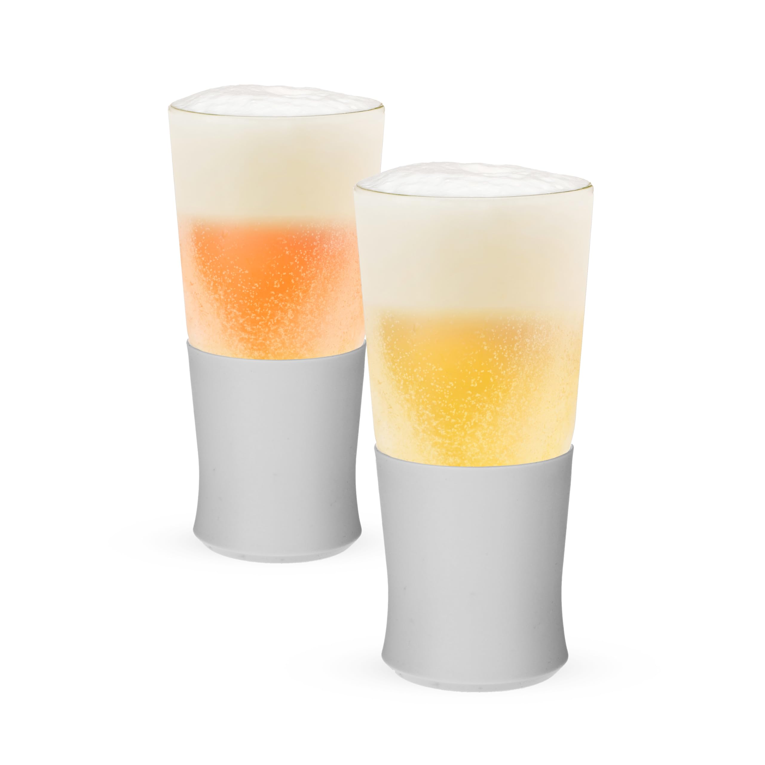 Host Glass FREEZE Double Wall Insulated Beer Glasses, 16oz Set of 2 in Gray