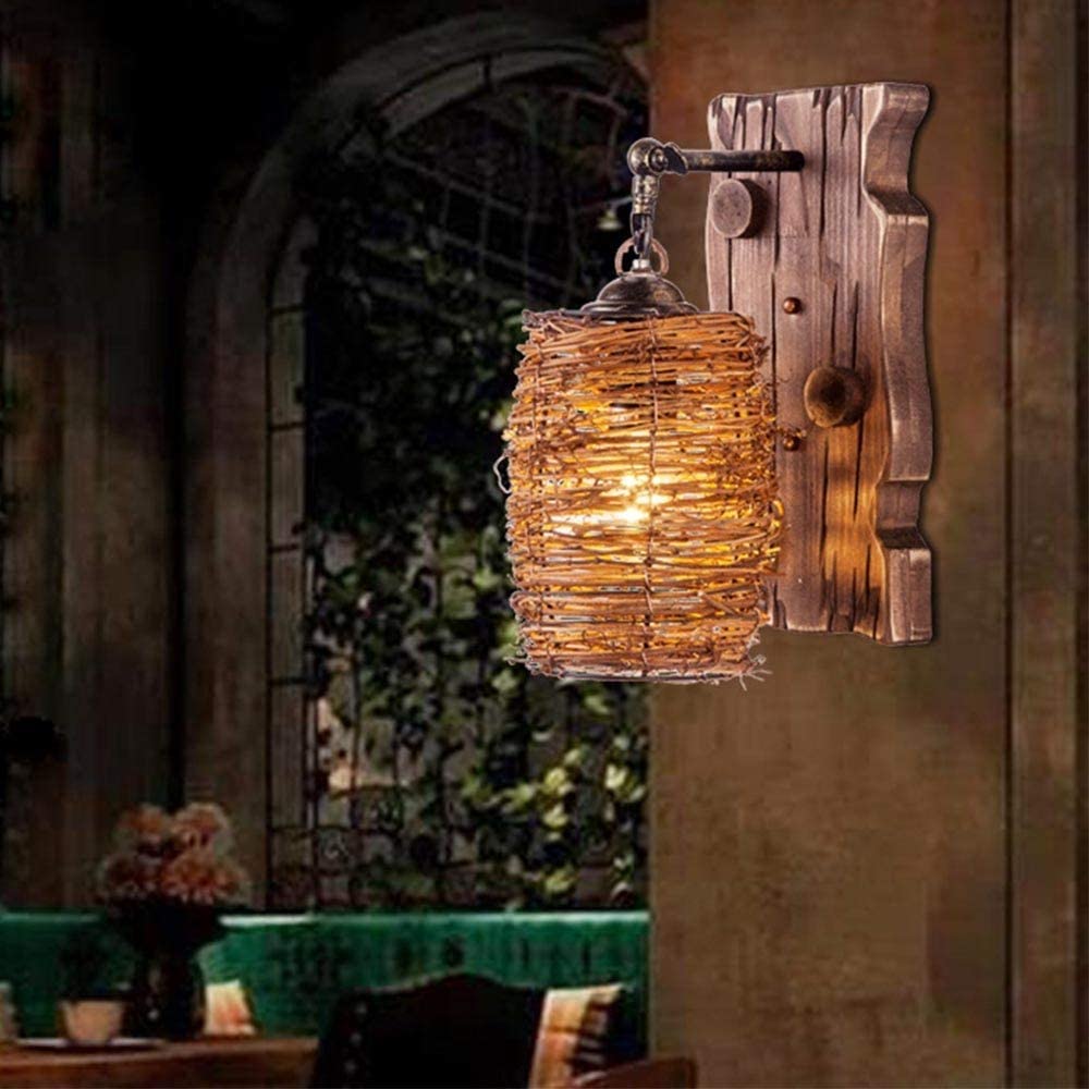 IUokLU Wall Sconce Light Fixture Antique Retro Wall Restaurant Cafe Antique Lamp in The Hallway Wooden Wall Lamp Wall Lamp Corridor Loft Studio