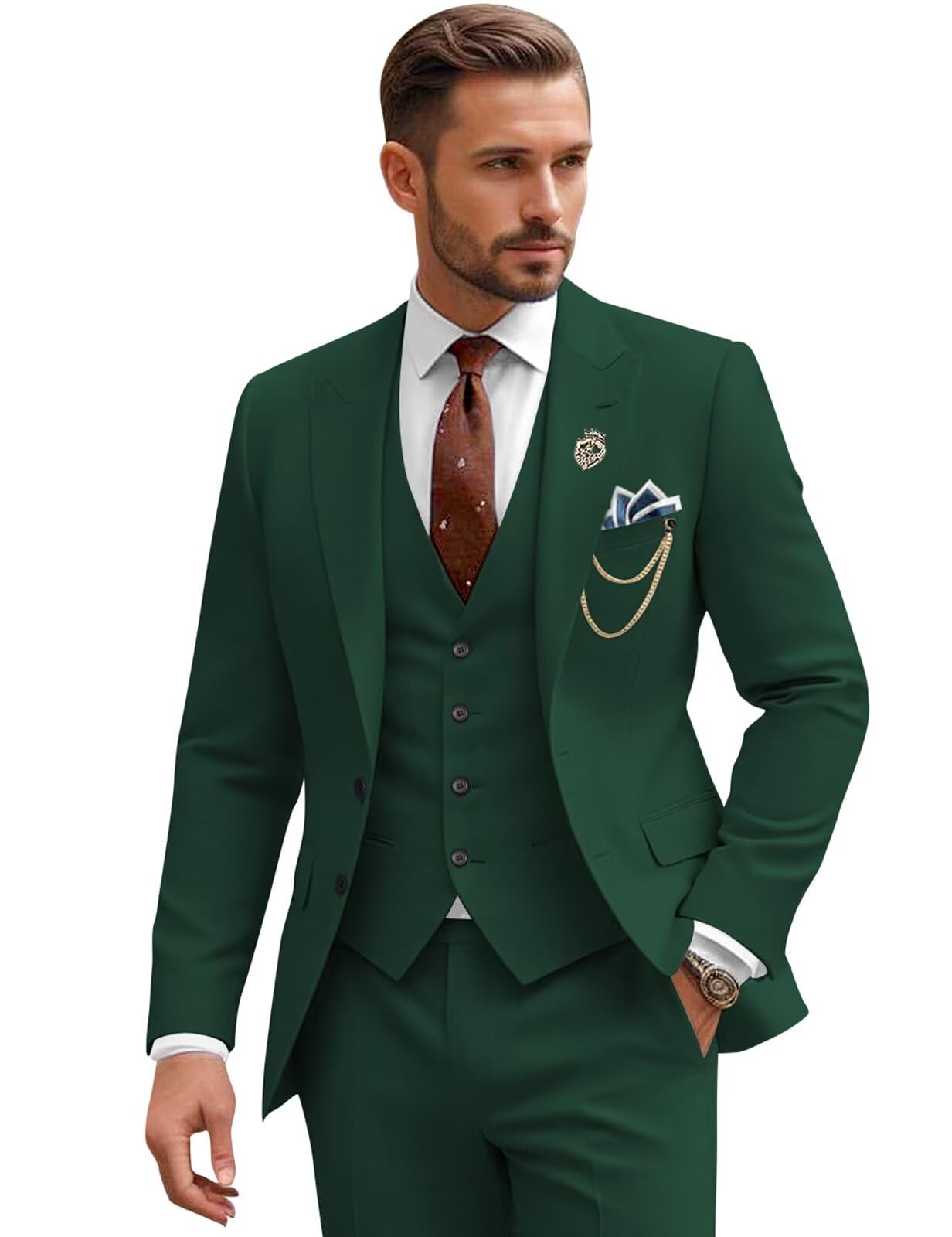 Mens Suit 3 Piece Slim Fit Wedding Business Suits for Men Three Piece Formal Peak Lapel Suit Set Elegant