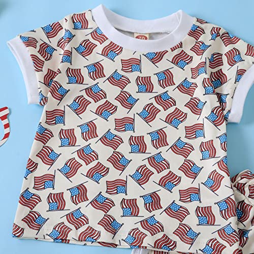 Roupas para bebês meninas bandeira do Dia da Independência Americana estampada gola redonda manga cu