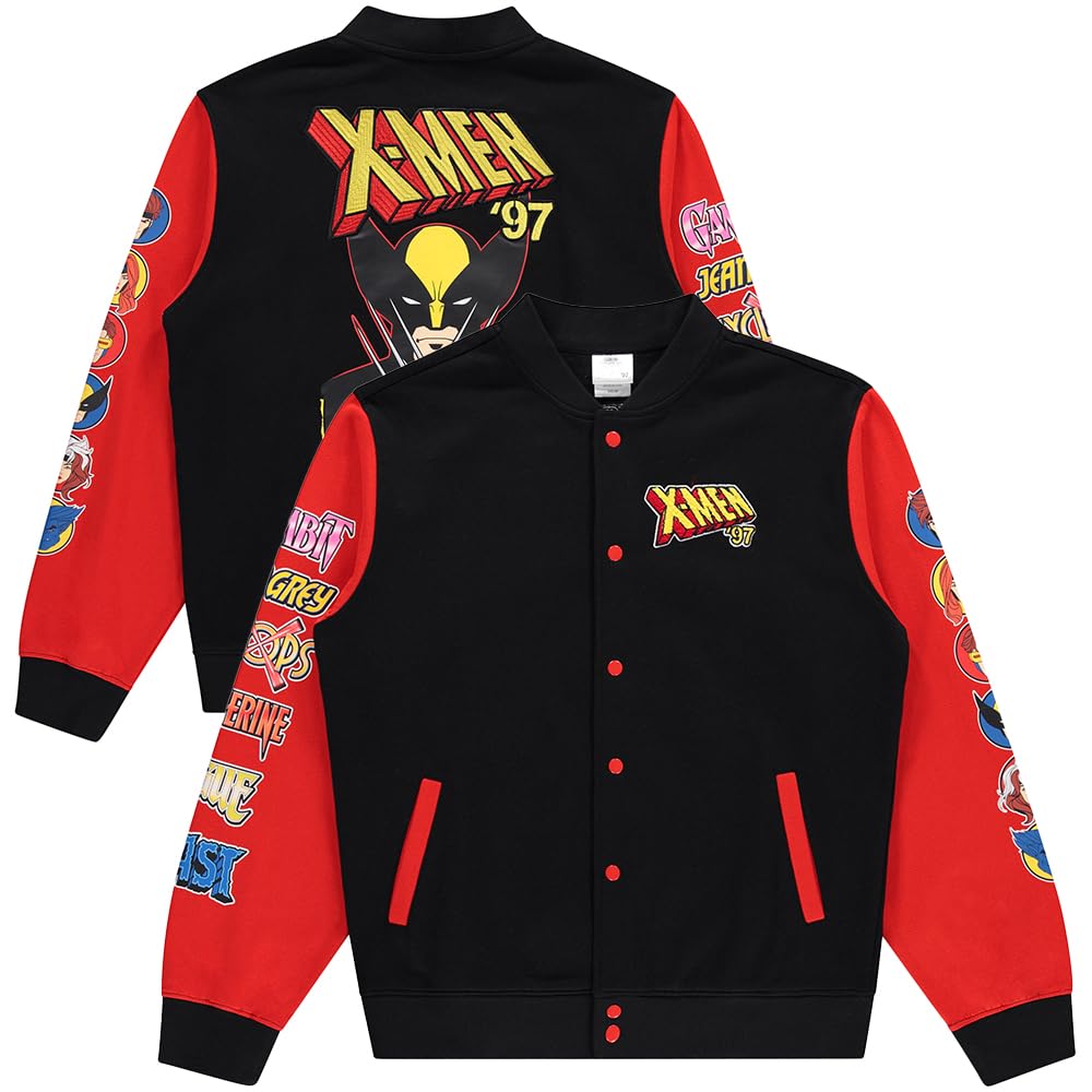 Marvel X-Men Snap Varsity Jacket for Men - Adults Letterman Jacket with Embroidered Patches - Cool Varsity Jackets S Black