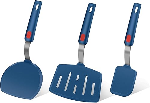Miniatura 1 de Juego de 3 espátulas de silicona, espátula ancha grande resistente al calor para panqueques, espátulas de pescado de silicona para cocinar y