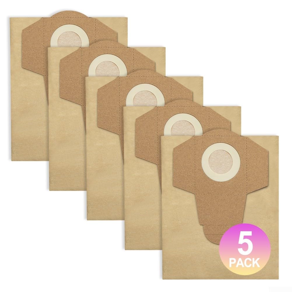 Sacchetti di ricambio per aspirapolvere, 20 l, per modelli a secco e umido, inclusi BT-VC 1250S, confezione da 5 sacchetti di carta progettati per filtrare efficacemente detriti e polvere